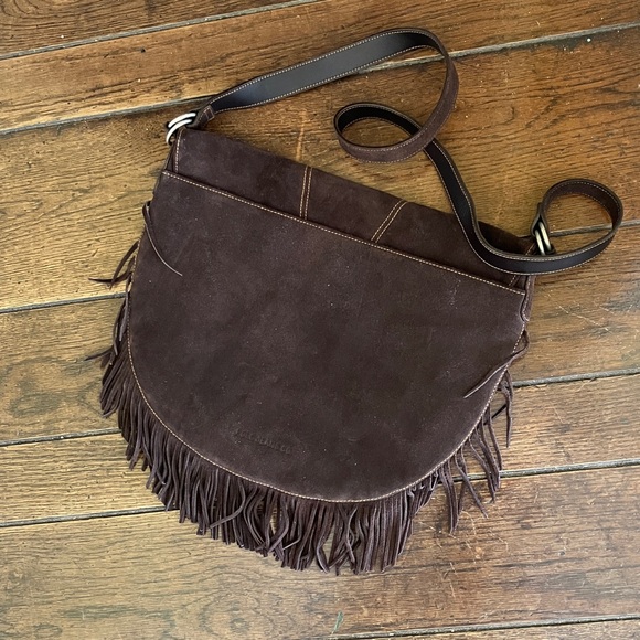 Vintage Polo Ralph Lauren Bag /Suede/Fringed/Saddlebag Style/Chocolate Brown - Picture 2 of 10